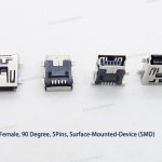 Mini-USB, Female, 90 Degree, 5Pins, Surface-Mounted-Device (SMD)